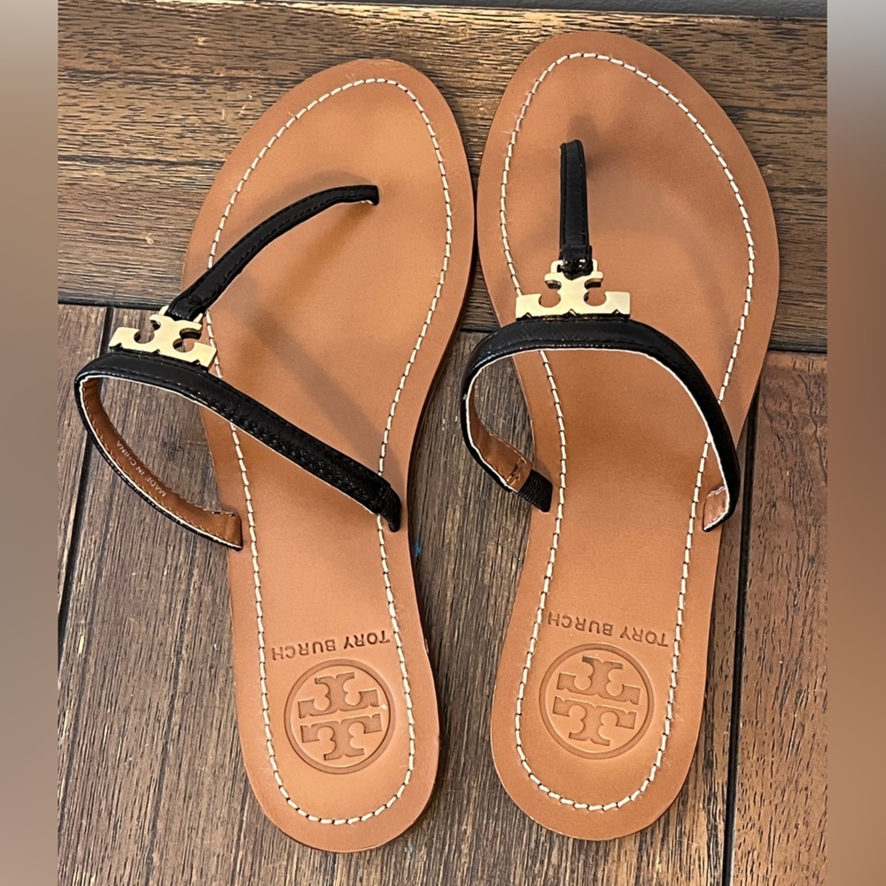 Tory Burch Sandals Black Patent Leather Womens size 6 - Picture 7 of 9